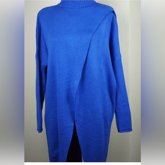 Long Blue Turtleneck Sweater With Open Front or back Size L - Picture 5 of 5